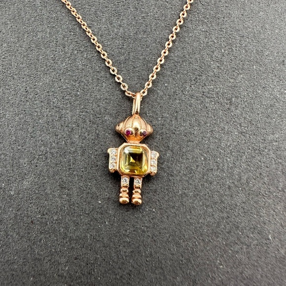 Rose Gold (S925) Robot Pendant Necklace with Citrine and Rose Gold Chain - Picture 10 of 12